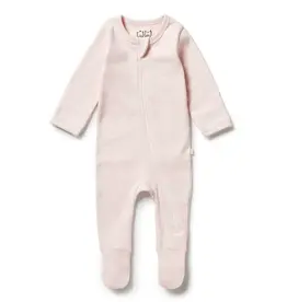 Wilson & Frenchie Wilson & Frenchy Organic Stripe Rib Zipsuit with Feet - Cantaloupe