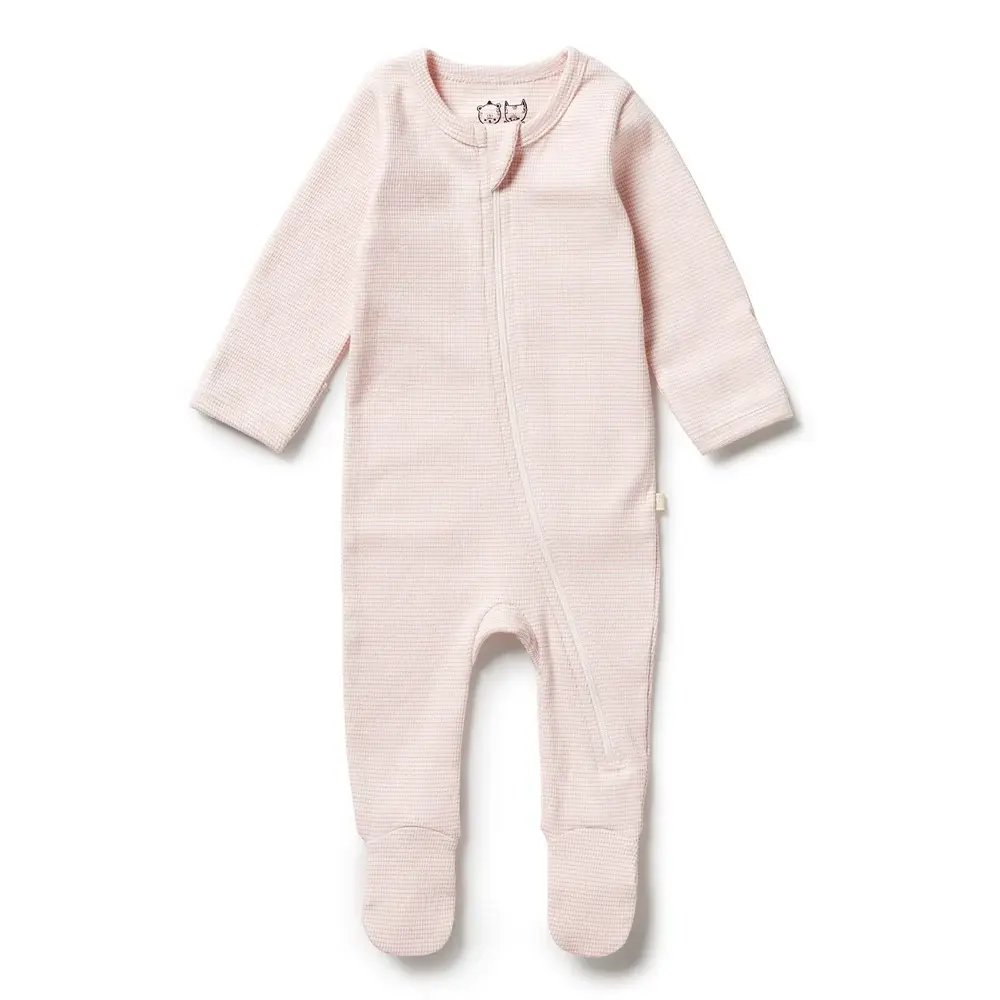 Wilson & Frenchie Wilson & Frenchie Organic Stripe Rib Zipsuit with Feet - Cantaloupe