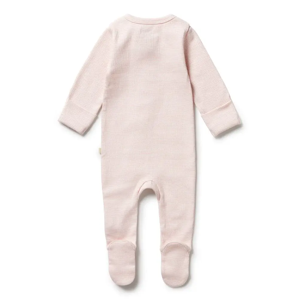 Wilson & Frenchie Wilson & Frenchie Organic Stripe Rib Zipsuit with Feet - Cantaloupe