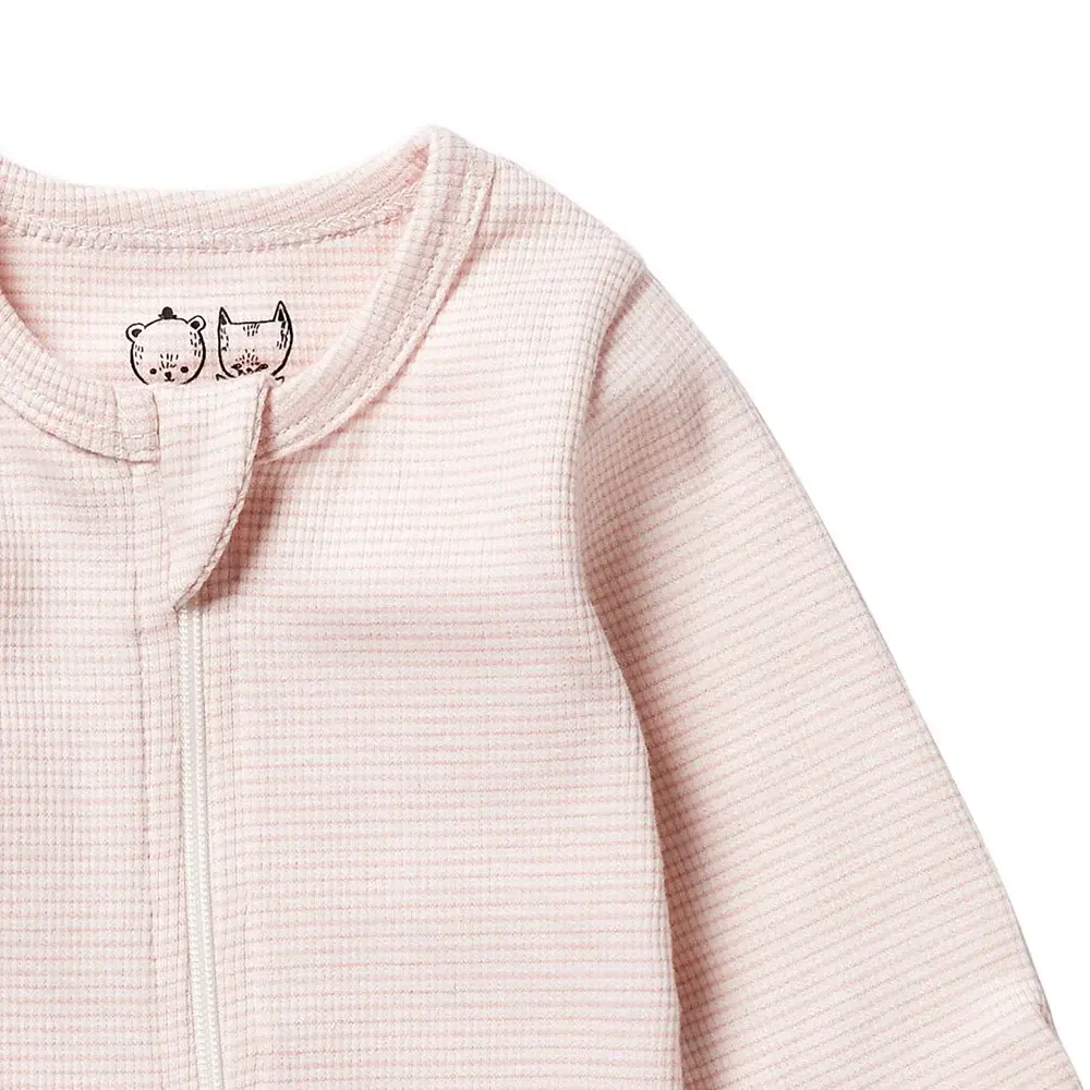 Wilson & Frenchie Wilson & Frenchy Organic Stripe Rib Zipsuit with Feet - Cantaloupe