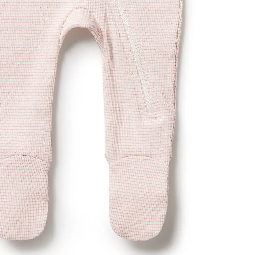 Wilson & Frenchie Wilson & Frenchie Organic Stripe Rib Zipsuit with Feet - Cantaloupe