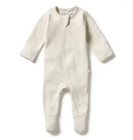 Wilson & Frenchie Wilson & Frenchy Organic Stripe Rib Zipsuit with Feet - Oatmeal