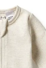 Wilson & Frenchie Wilson & Frenchy Organic Stripe Rib Zipsuit with Feet - Oatmeal