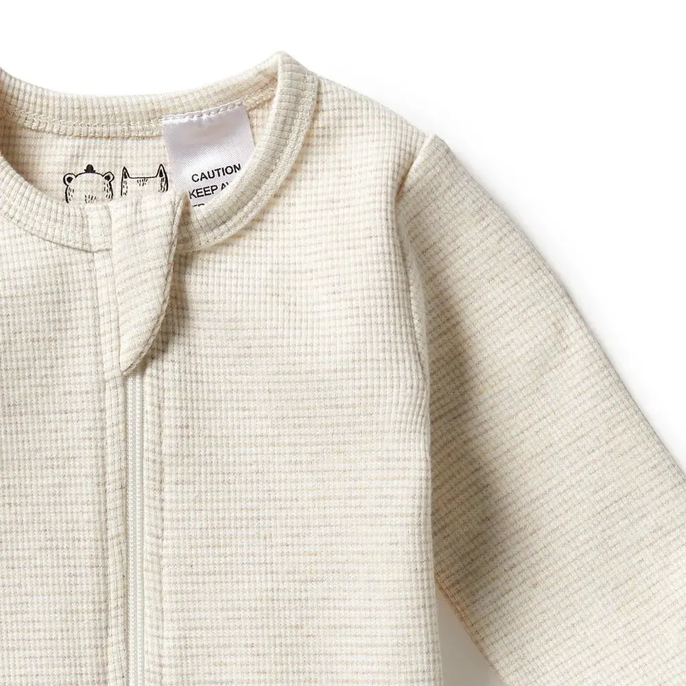 Wilson & Frenchie Wilson & Frenchy Organic Stripe Rib Zipsuit with Feet - Oatmeal