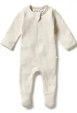 Wilson & Frenchie Wilson & Frenchy Organic Stripe Rib Zipsuit with Feet - Oatmeal