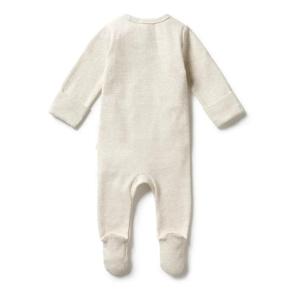 Wilson & Frenchie Wilson & Frenchy Organic Stripe Rib Zipsuit with Feet - Oatmeal