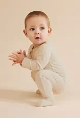 Wilson & Frenchie Wilson & Frenchy Organic Stripe Rib Zipsuit with Feet - Oatmeal