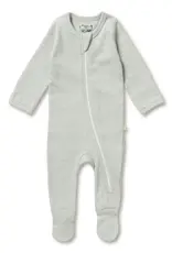 Wilson & Frenchie Wilson & Frenchy Organic Stripe Rib Zipsuit with Feet - Fern