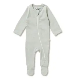 Wilson & Frenchie Wilson & Frenchy Organic Stripe Rib Zipsuit with Feet - Fern