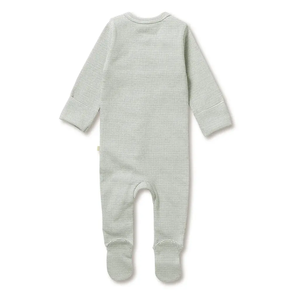 Wilson & Frenchie Wilson & Frenchie Organic Stripe Rib Zipsuit with Feet - Fern