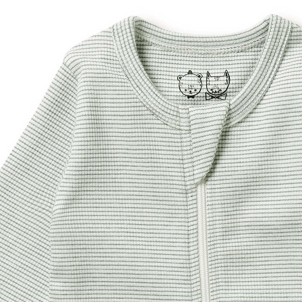 Wilson & Frenchie Wilson & Frenchie Organic Stripe Rib Zipsuit with Feet - Fern