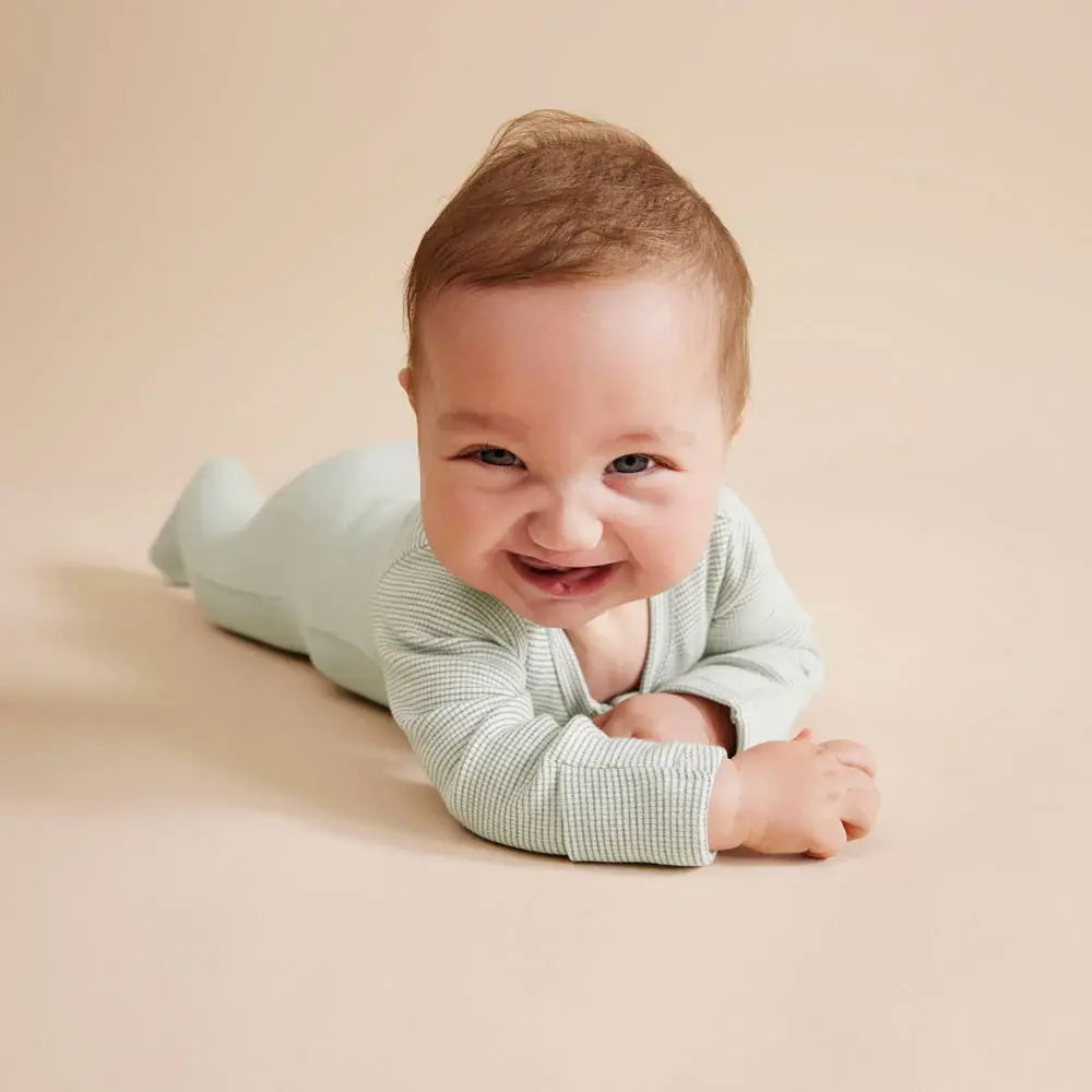 Wilson & Frenchie Wilson & Frenchie Organic Stripe Rib Zipsuit with Feet - Fern