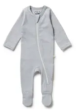Wilson & Frenchie Wilson & Frenchy Organic Stripe Rib Zipsuit with Feet - Rain Drop