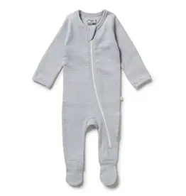Wilson & Frenchie Wilson & Frenchy Organic Stripe Rib Zipsuit with Feet - Rain Drop