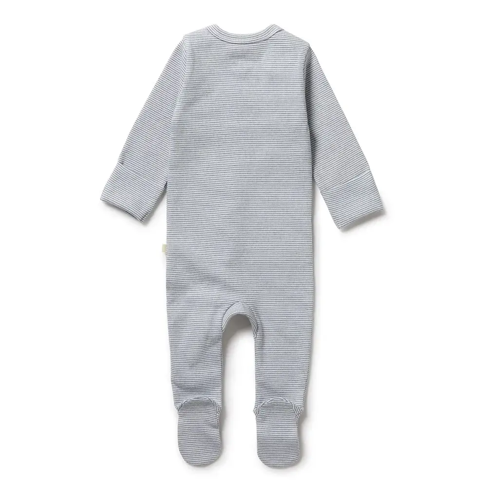 Wilson & Frenchie Wilson & Frenchie Organic Stripe Rib Zipsuit with Feet - Rain Drop