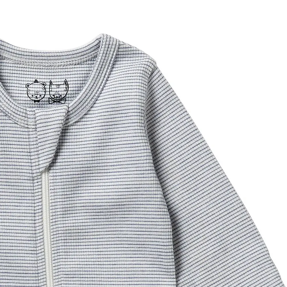 Wilson & Frenchie Wilson & Frenchy Organic Stripe Rib Zipsuit with Feet - Rain Drop