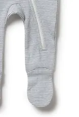 Wilson & Frenchie Wilson & Frenchy Organic Stripe Rib Zipsuit with Feet - Rain Drop