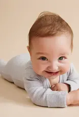 Wilson & Frenchie Wilson & Frenchy Organic Stripe Rib Zipsuit with Feet - Rain Drop