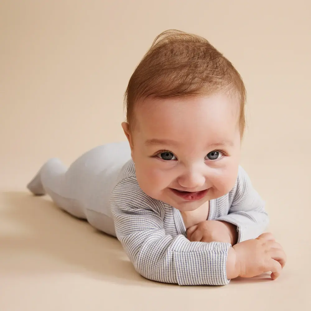 Wilson & Frenchie Wilson & Frenchy Organic Stripe Rib Zipsuit with Feet - Rain Drop