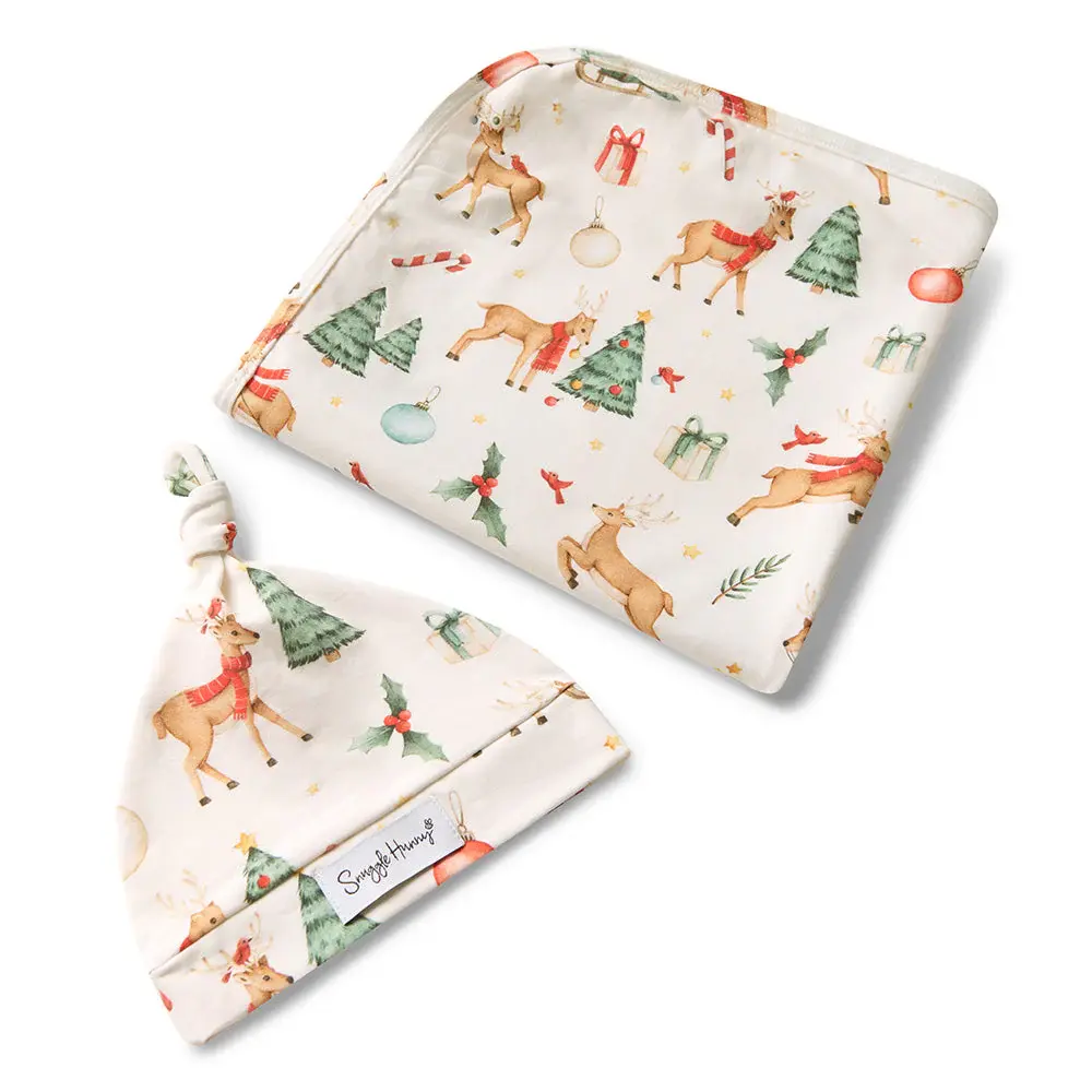 Snuggle Hunny Kids Snuggle Hunny Prancer & Friends Organic Jersey Wrap & Beanie Set