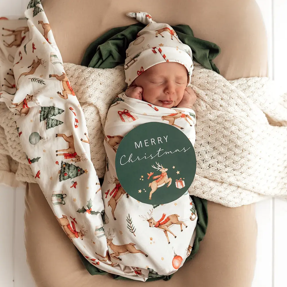 Snuggle Hunny Kids Snuggle Hunny Prancer & Friends Organic Jersey Wrap & Beanie Set