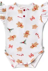 Snuggle Hunny Kids Snuggle Hunny Gingerbread Short Sleeve Organic Bodysuit with Frill