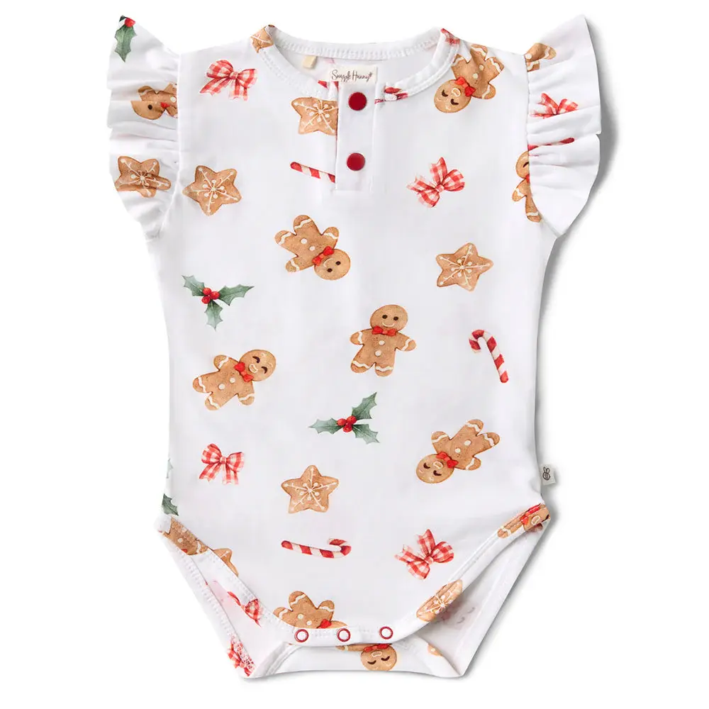 Snuggle Hunny Kids Snuggle Hunny Gingerbread Short Sleeve Organic Bodysuit with Frill