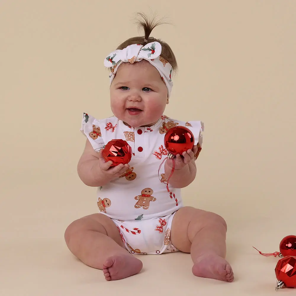 Snuggle Hunny Kids Snuggle Hunny Gingerbread Short Sleeve Organic Bodysuit with Frill