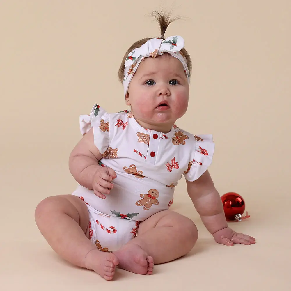 Snuggle Hunny Kids Snuggle Hunny Gingerbread Short Sleeve Organic Bodysuit with Frill