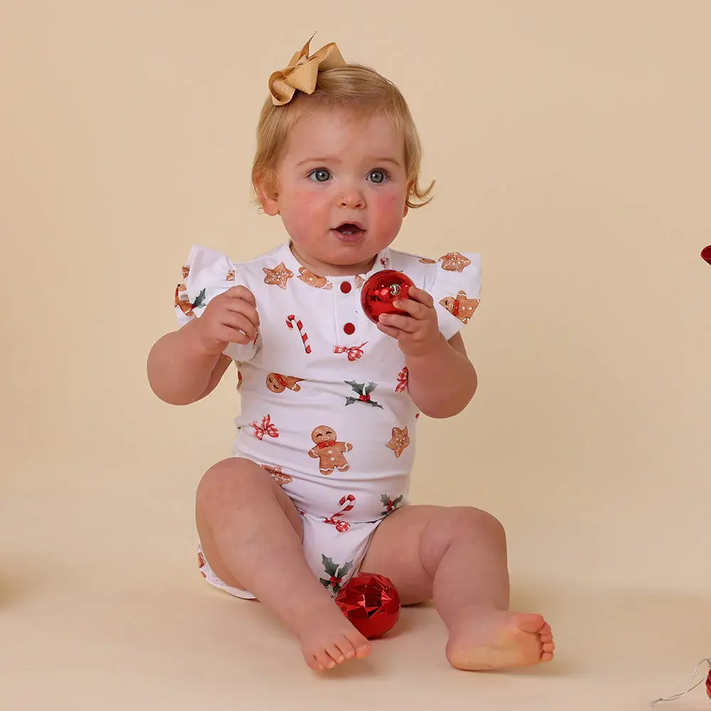 Snuggle Hunny Kids Snuggle Hunny Gingerbread Short Sleeve Organic Bodysuit with Frill