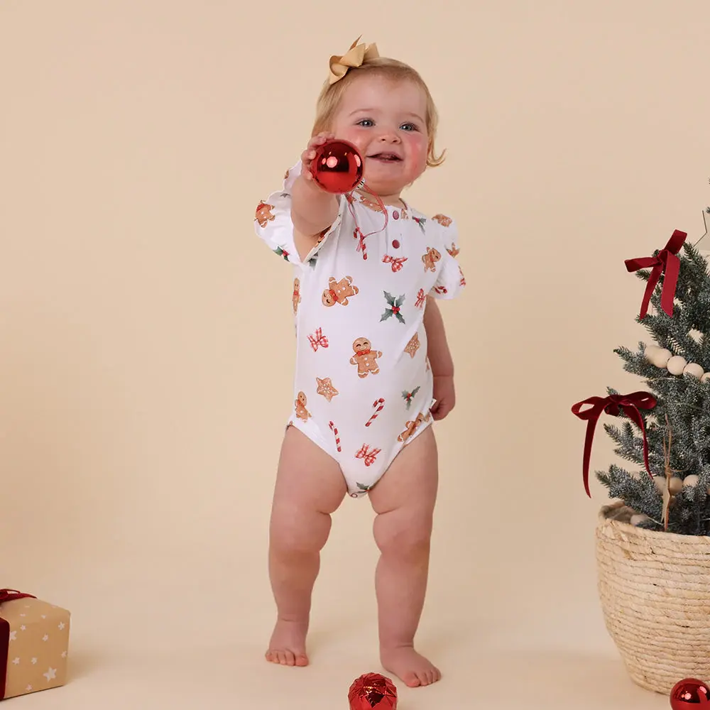 Snuggle Hunny Kids Snuggle Hunny Gingerbread Short Sleeve Organic Bodysuit with Frill