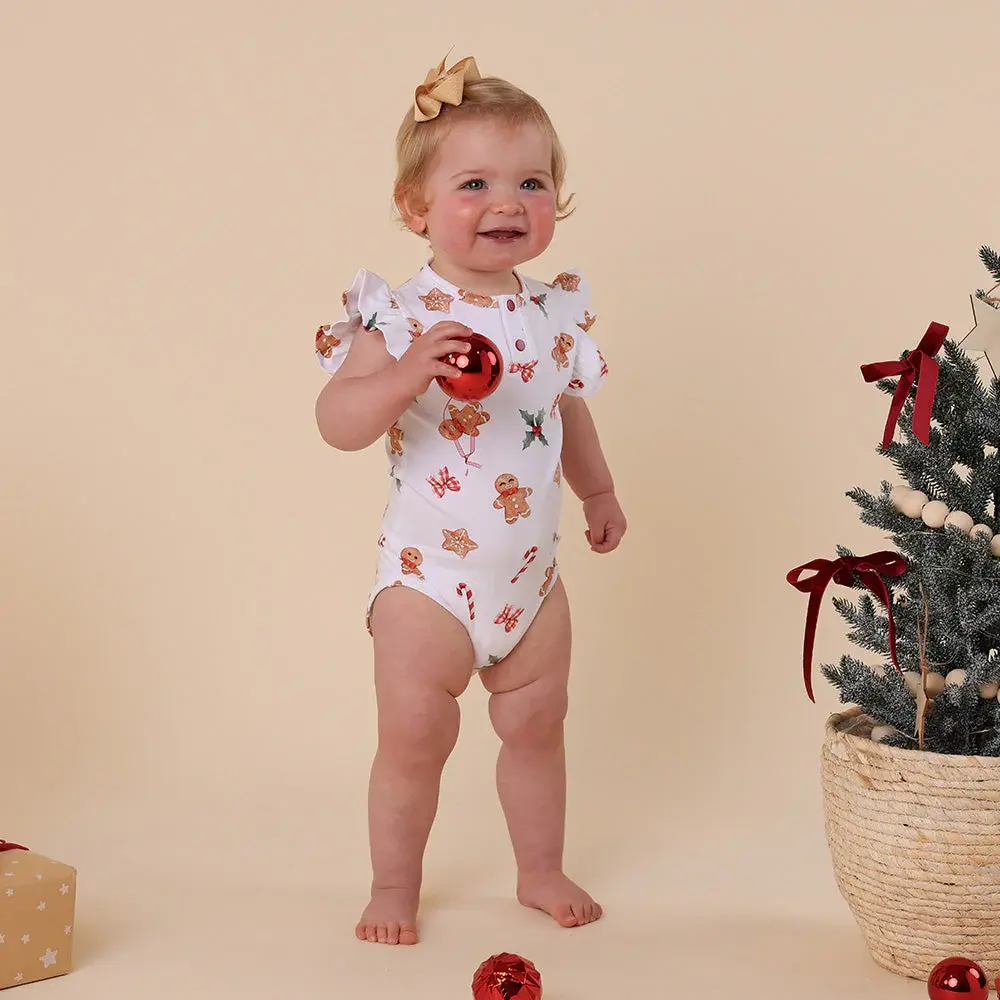Snuggle Hunny Kids Snuggle Hunny Gingerbread Short Sleeve Organic Bodysuit with Frill