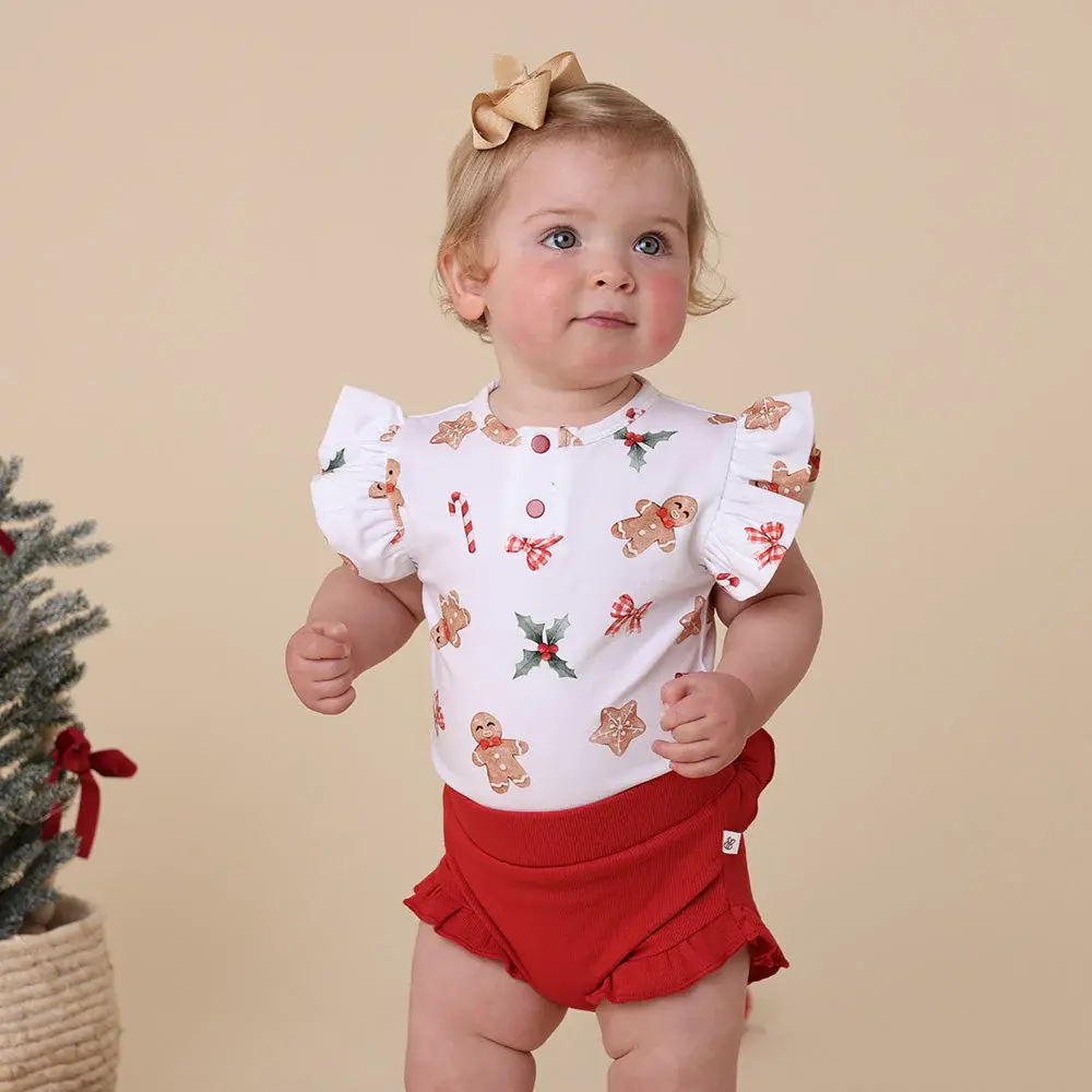 Snuggle Hunny Kids Snuggle Hunny Gingerbread Short Sleeve Organic Bodysuit with Frill