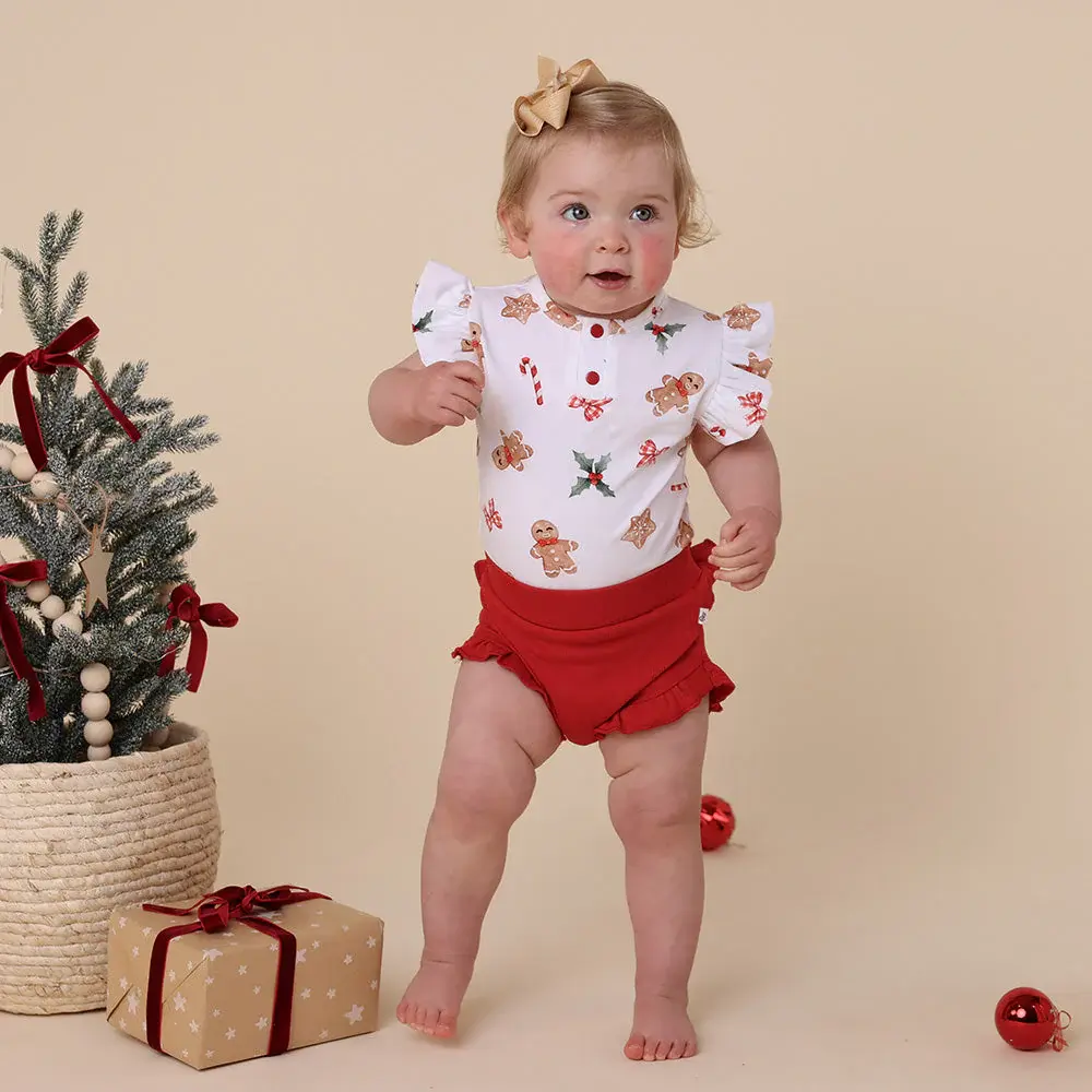 Snuggle Hunny Kids Snuggle Hunny Gingerbread Short Sleeve Organic Bodysuit with Frill