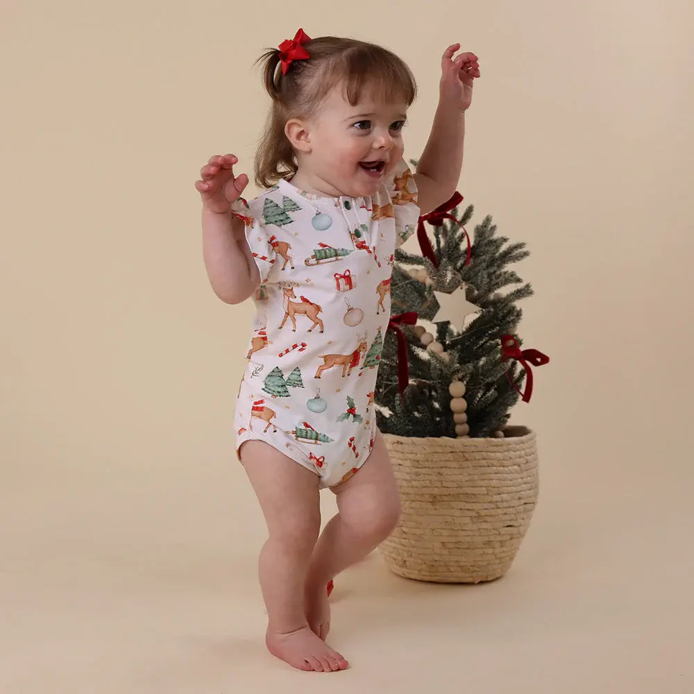 Snuggle Hunny Kids Prancer & Friends Short Sleeve Organic Bodysuit with Frill