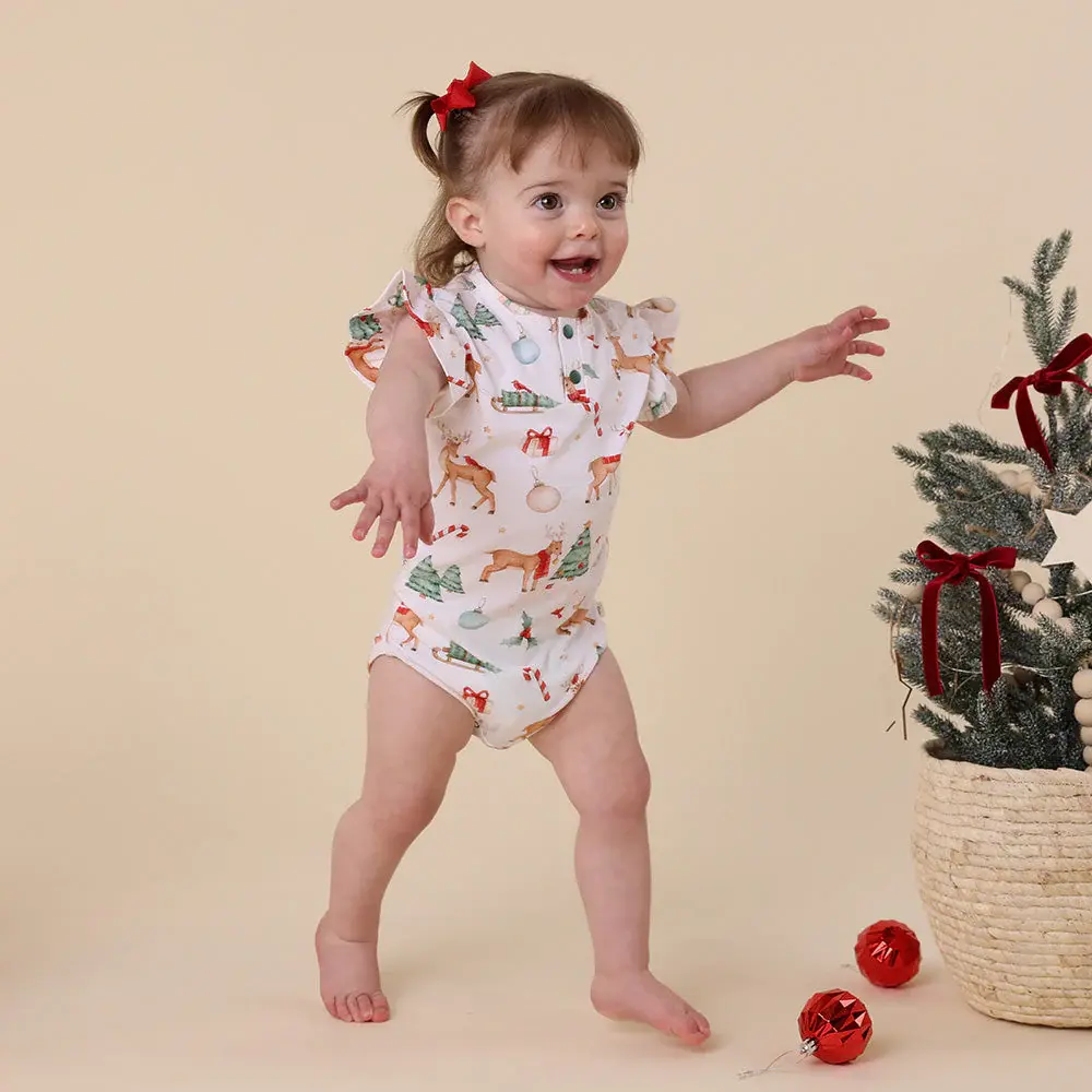 Snuggle Hunny Kids Prancer & Friends Short Sleeve Organic Bodysuit with Frill