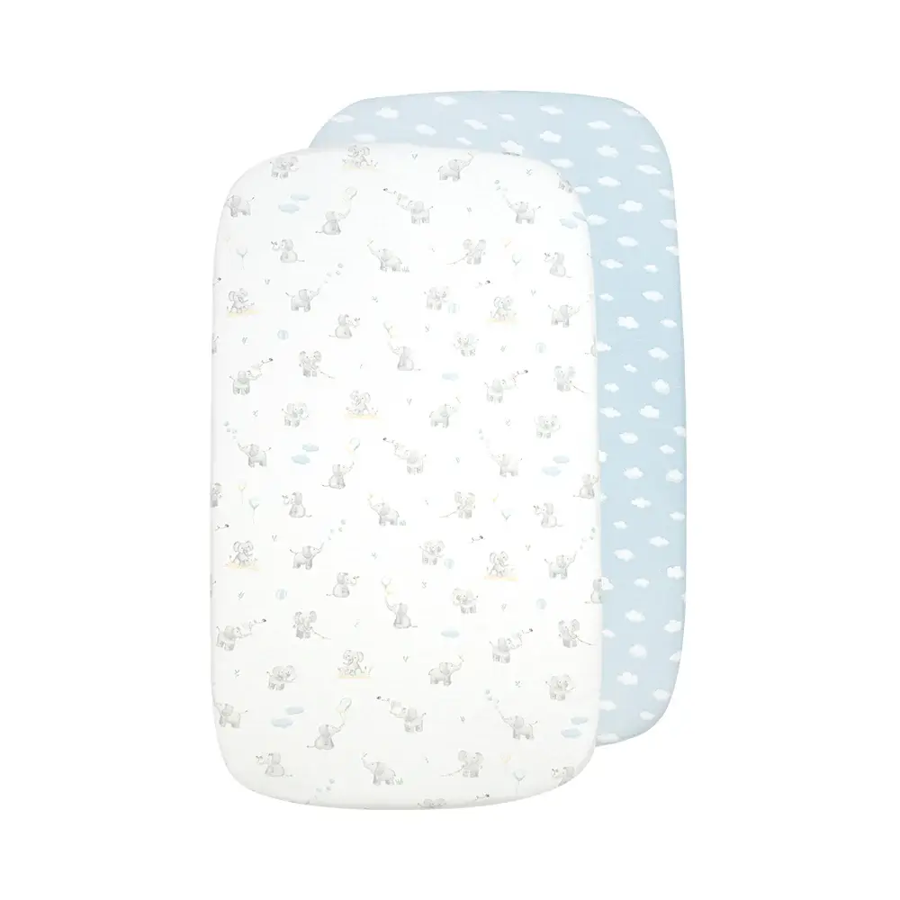 Living Textiles Living Textiles 2 Pack Organic Jersey Bedside Sleeper Fitted Sheets - Elephant Playtime