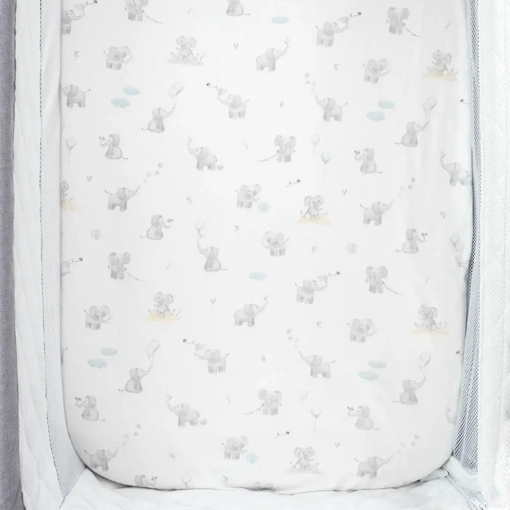 Living Textiles Living Textiles 2 Pack Organic Jersey Bedside Sleeper Fitted Sheets - Elephant Playtime
