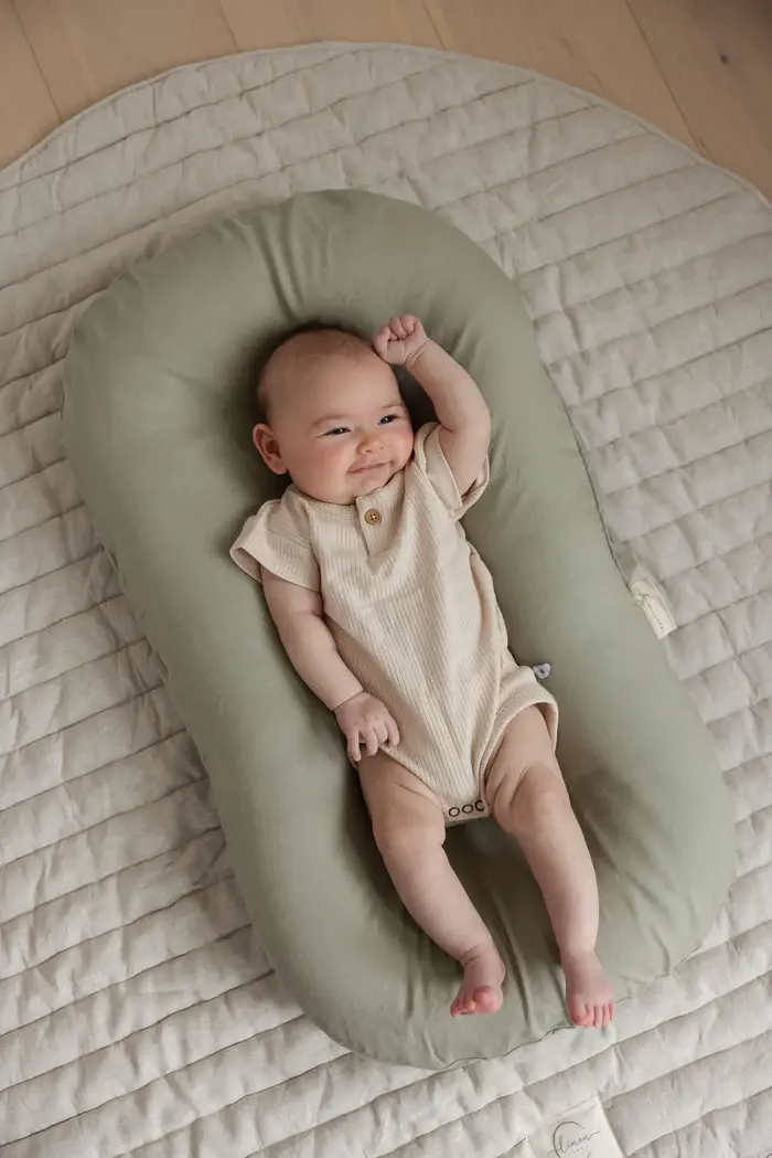 Linen Label Linen Label Baby Lounger Nest + Gingham Linen Cover | Soft Sage