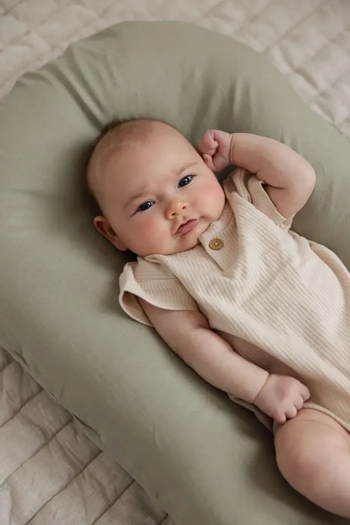 Linen Label Linen Label Baby Lounger Nest + Gingham Linen Cover | Soft Sage