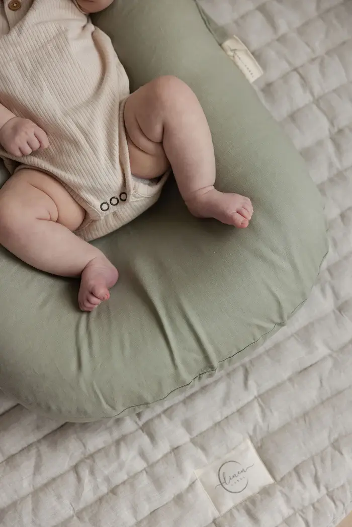 Linen Label Linen Label Baby Lounger Nest + Gingham Linen Cover | Soft Sage