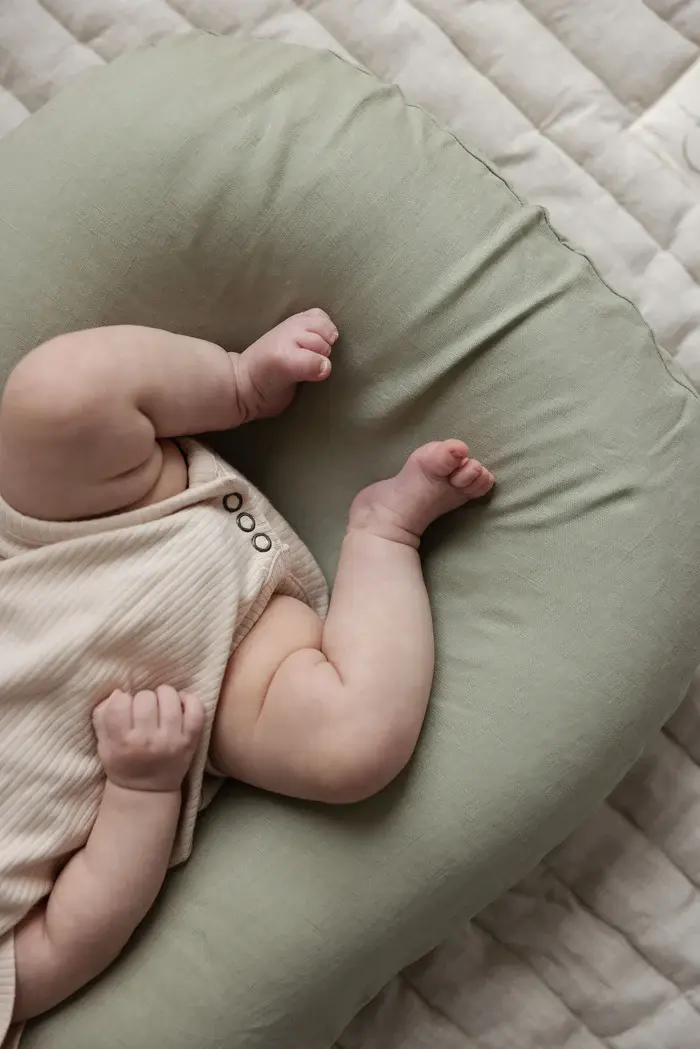 Linen Label Linen Label Baby Lounger Nest + Gingham Linen Cover | Soft Sage