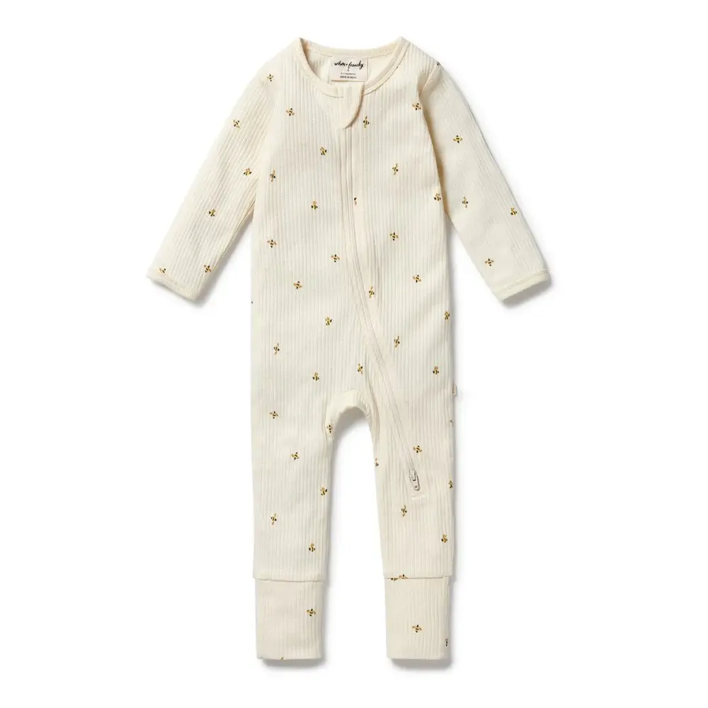 Wilson & Frenchie Wilson and Frenchy Bee Mine Organic Zipsuit with Feet