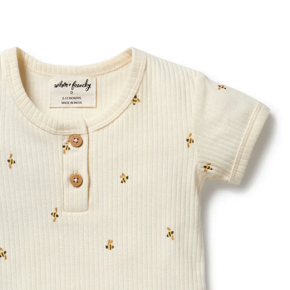 Wilson & Frenchie Wilson and Frenchy Bee Mine Organic Henley Bodysuit