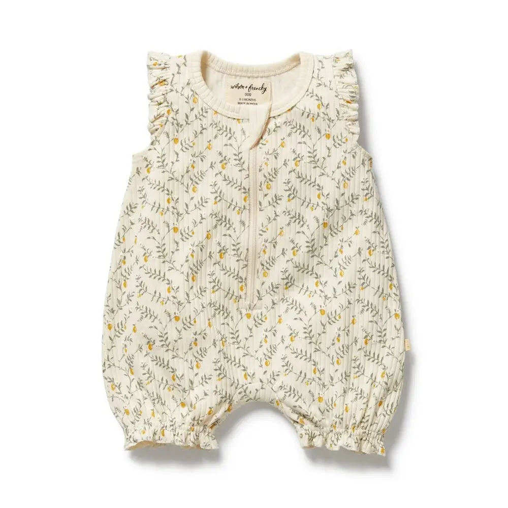 Wilson & Frenchie Wilson and Frenchy Lemon Leaf Organic Ruffle Zipsuit