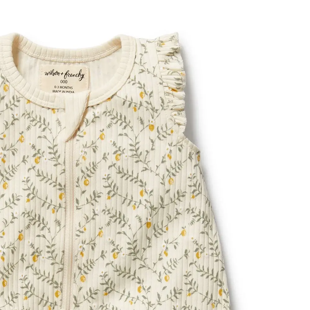 Wilson & Frenchy Wilson and Frenchy Lemon Leaf Organic Ruffle Zipsuit