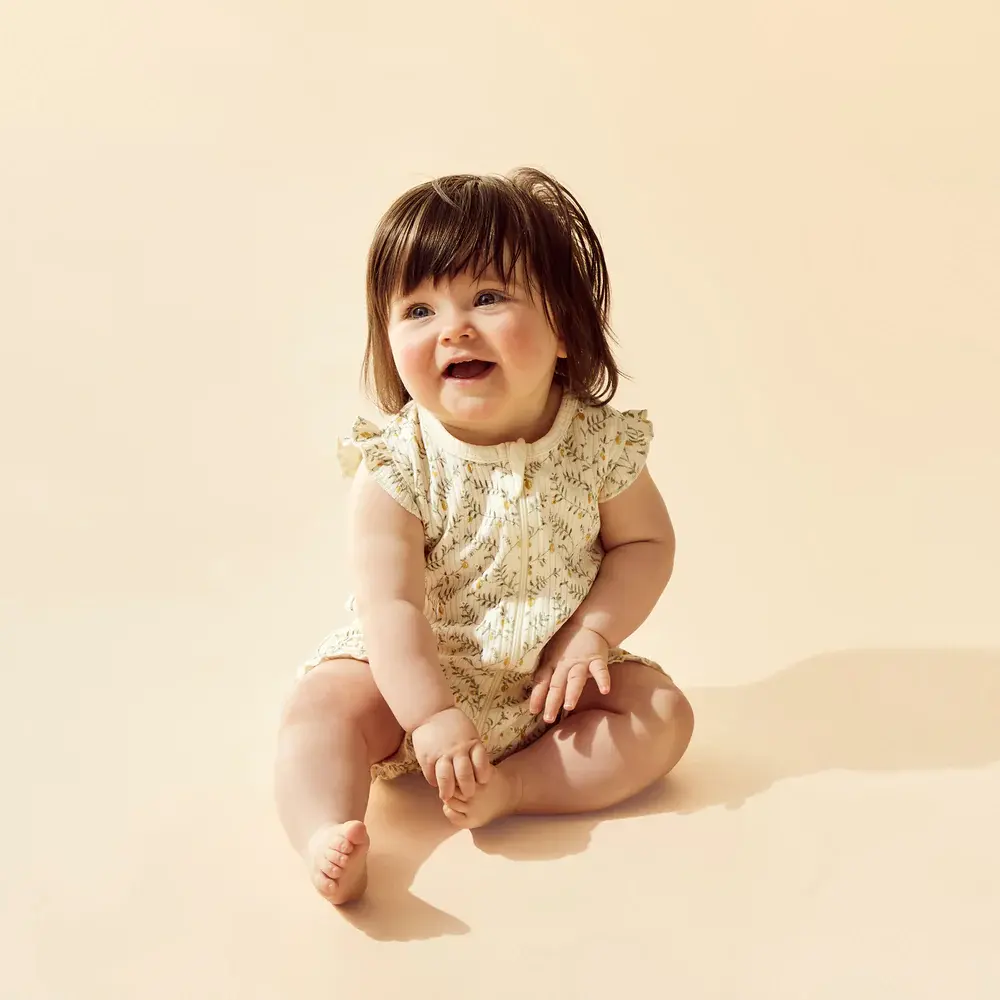 Wilson & Frenchy Wilson and Frenchy Lemon Leaf Organic Ruffle Zipsuit