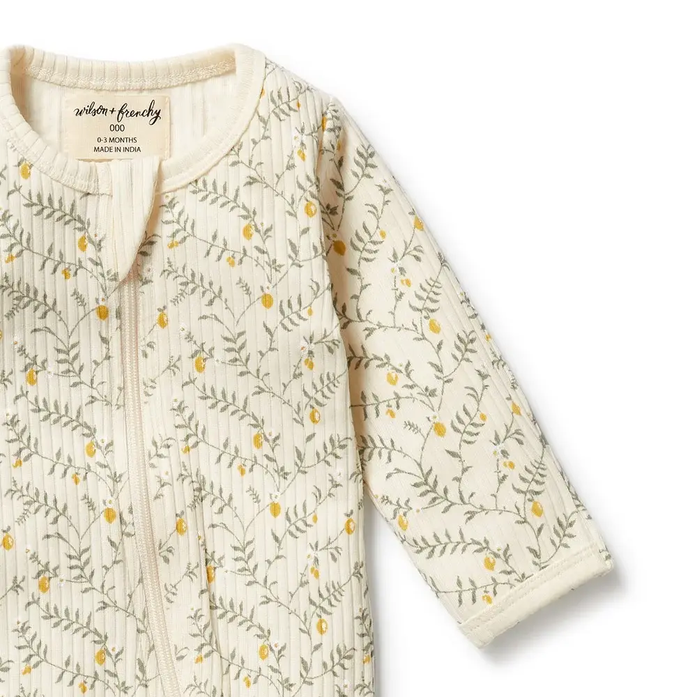 Wilson & Frenchie Wilson and Frenchy Lemon Leaf Organic Zipsuit with Feet