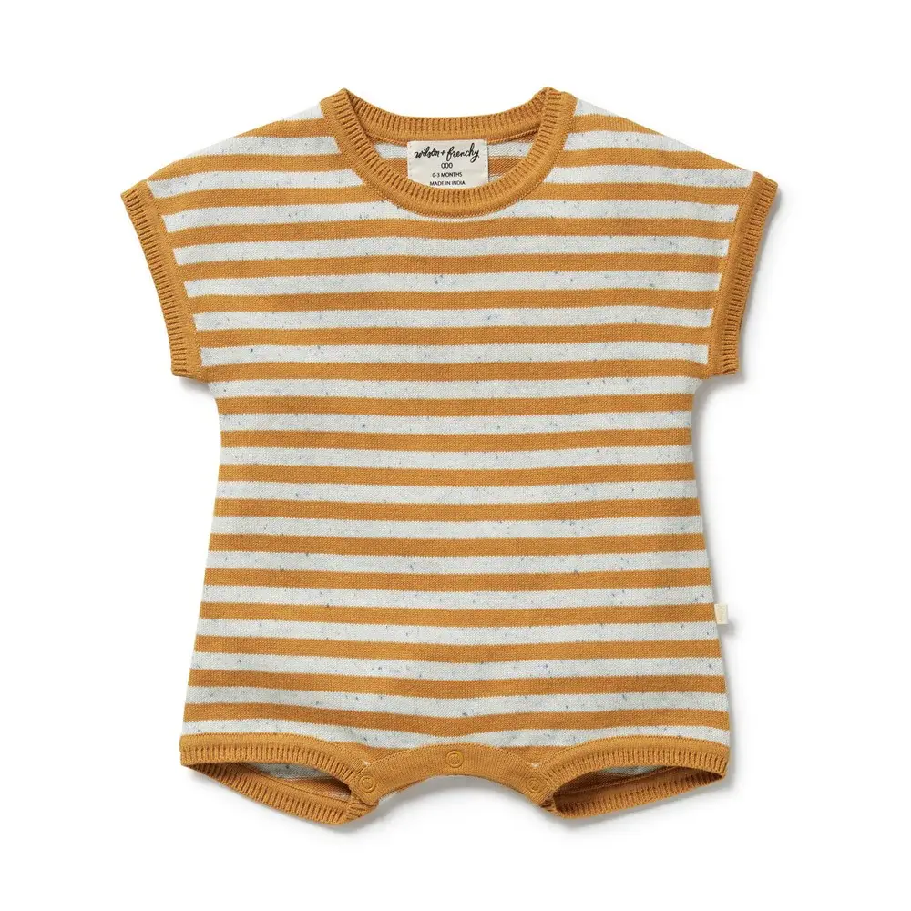 Wilson & Frenchy Wilson and Frenchy Golden Wave Stripe Organic Knitted Growsuit