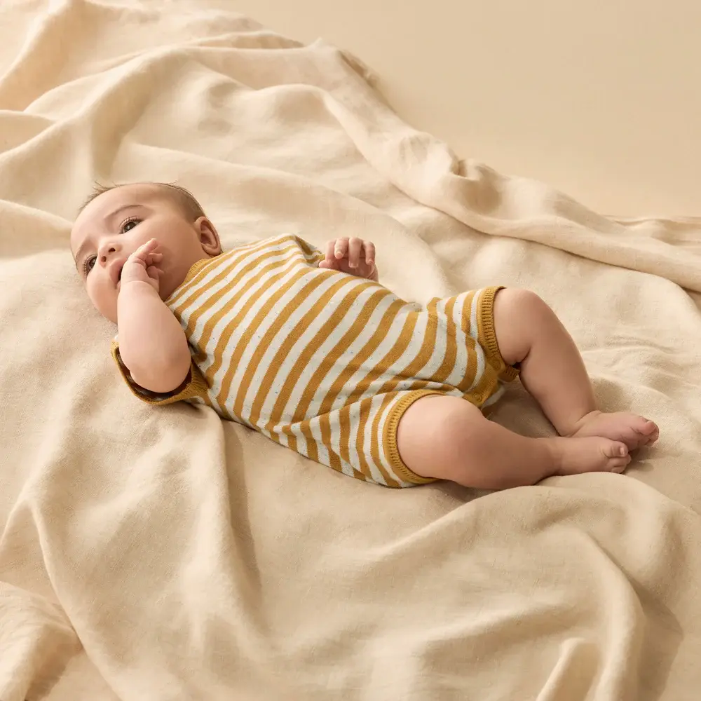 Wilson & Frenchy Wilson and Frenchy Golden Wave Stripe Organic Knitted Growsuit